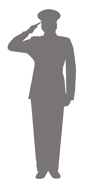 Silhouette of a person in a military or police uniform saluting.