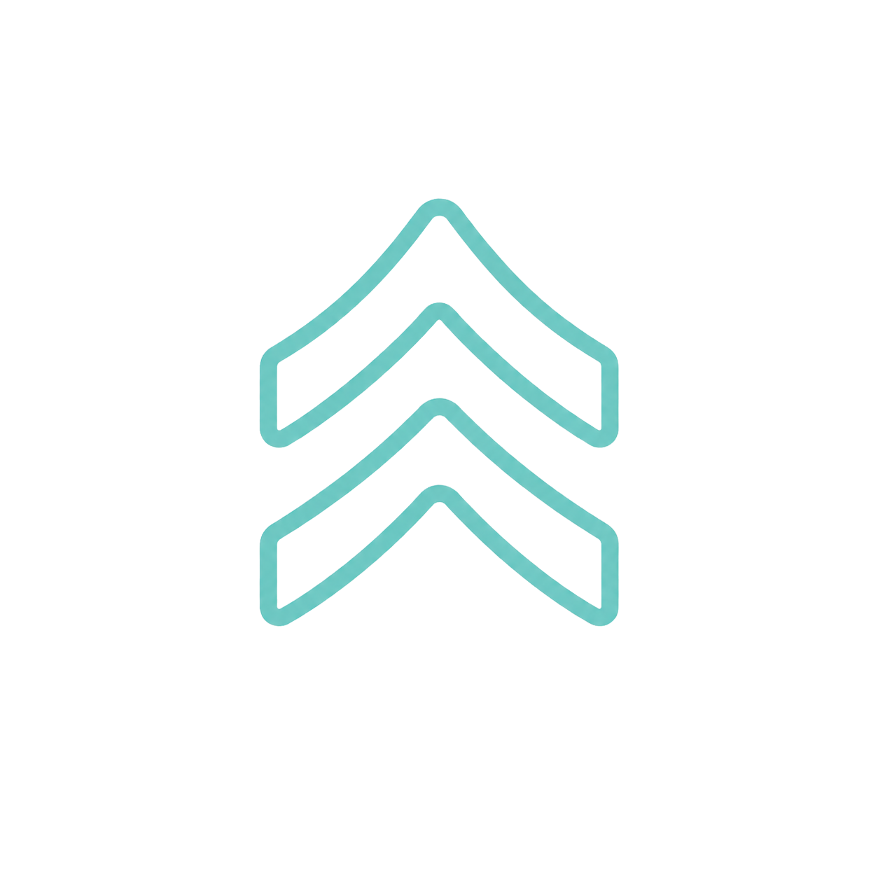 Image showing three stylized, overlapping upward-pointing chevrons in blue and white, against a light background.