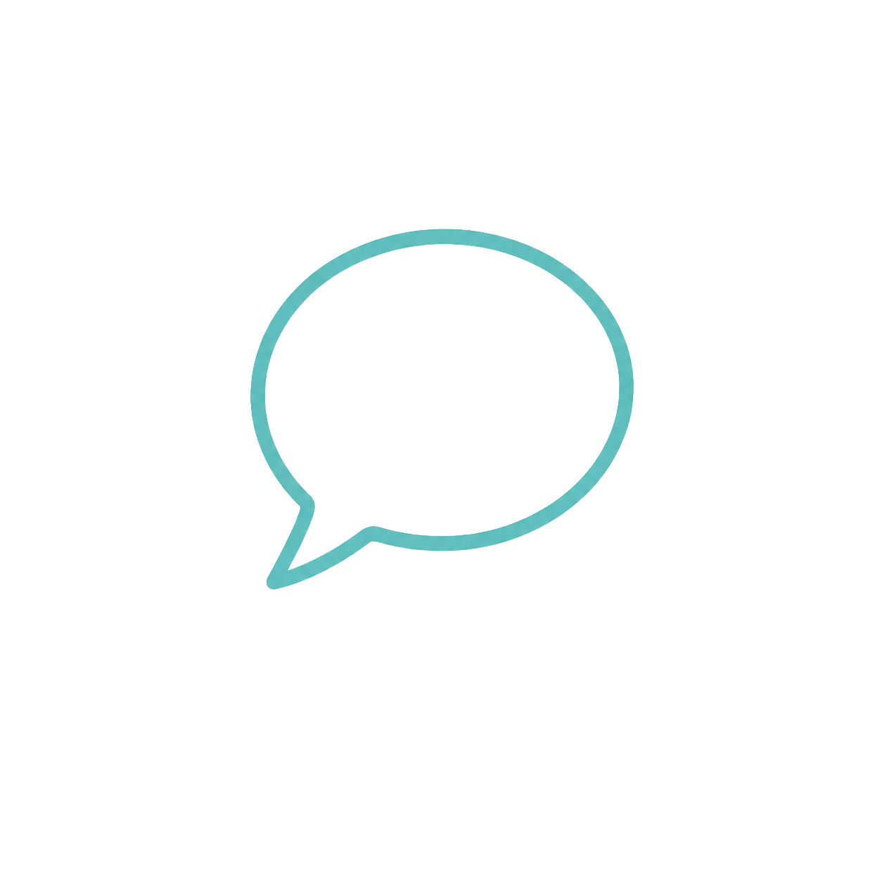 A light blue speech bubble with a teal outline, with a pointed tail at the bottom left, on a black background.
