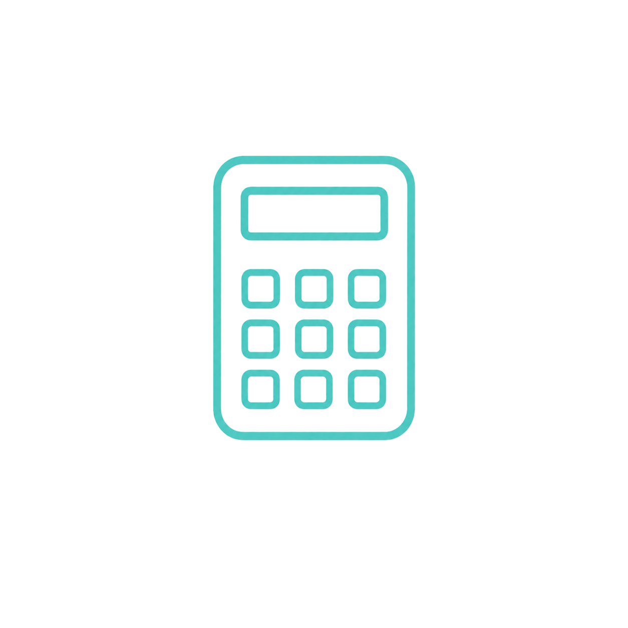 Digital calculator with blue and green colors and a light blue background.