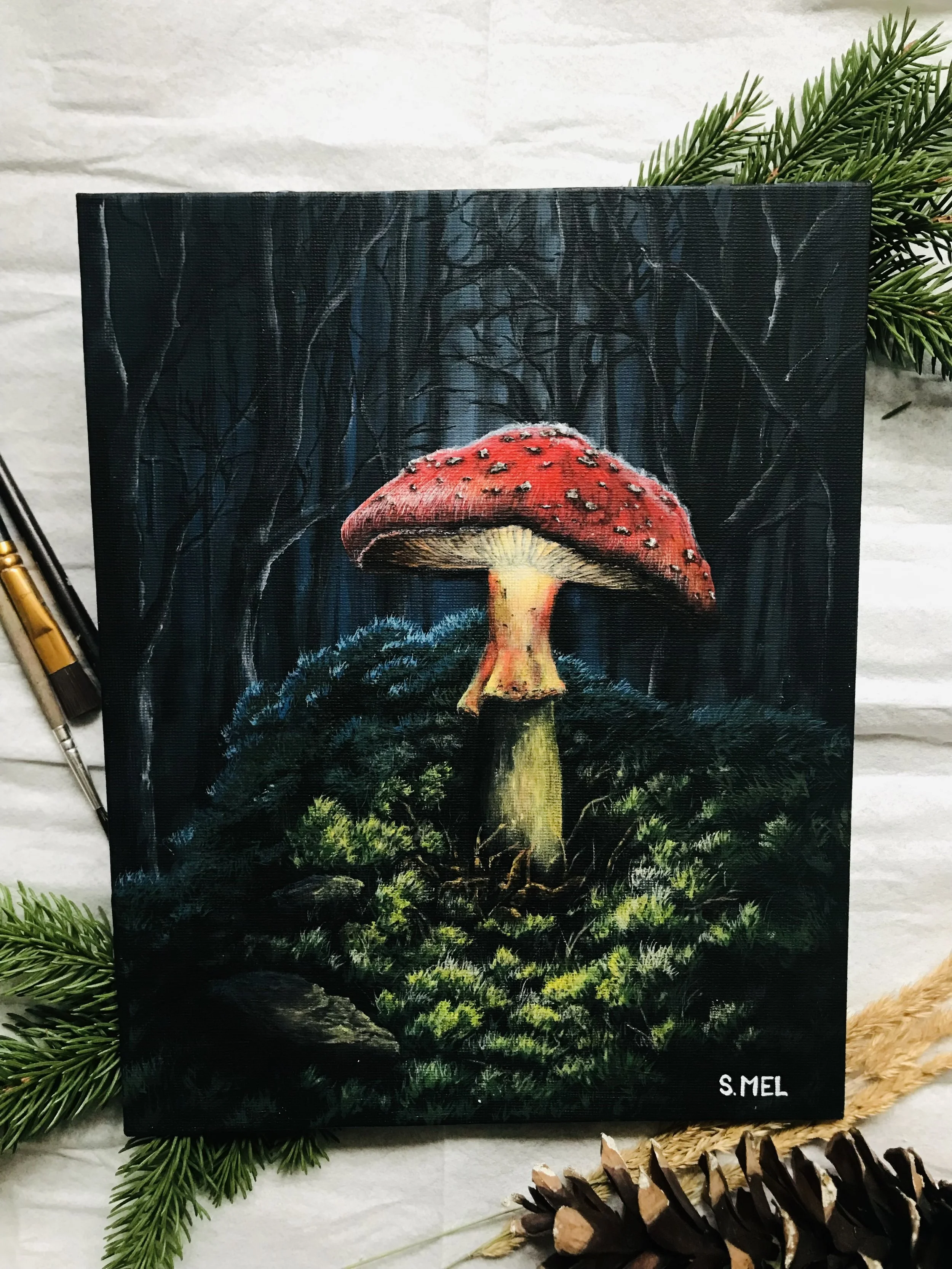 “Forest Amanita” – Original Acrylic Painting | Whimsical Mushroom Art | Enchanted Woodland Wall Decor
