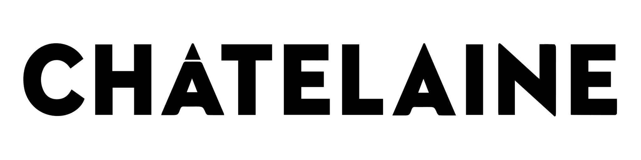 Catelaine logo with large outlined letters on a black background