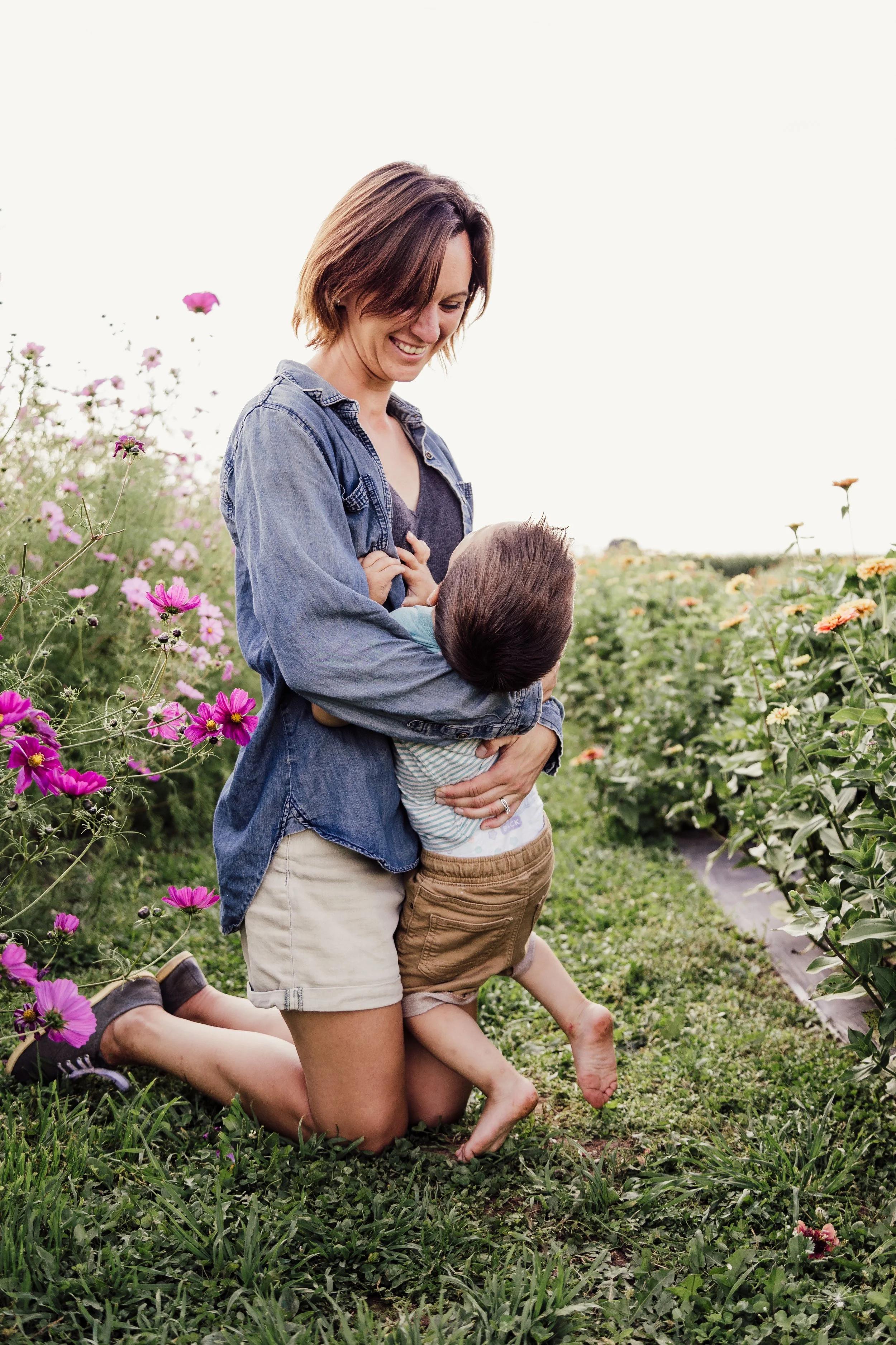 Child visiting u-pick flowers at Northern Frost Farm