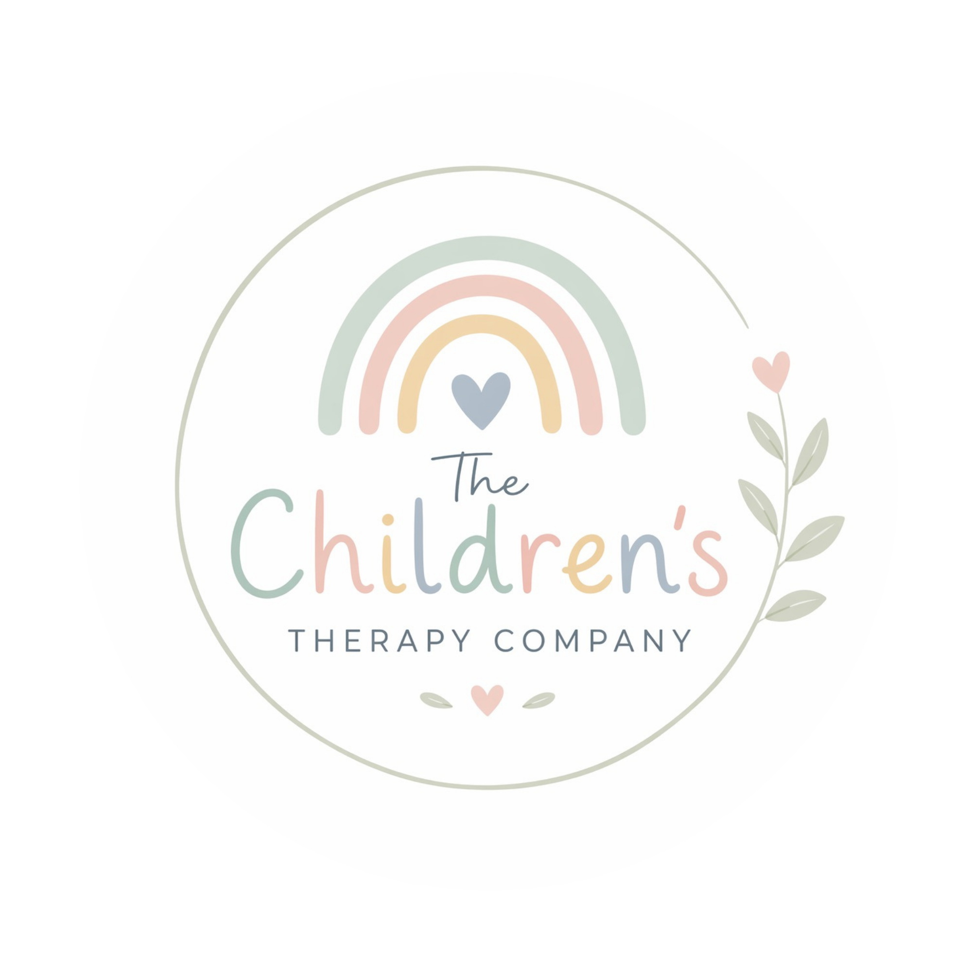 Logo for The Children’s Therapy Company featuring a pastel rainbow, a heart, a flower, and soft colors.