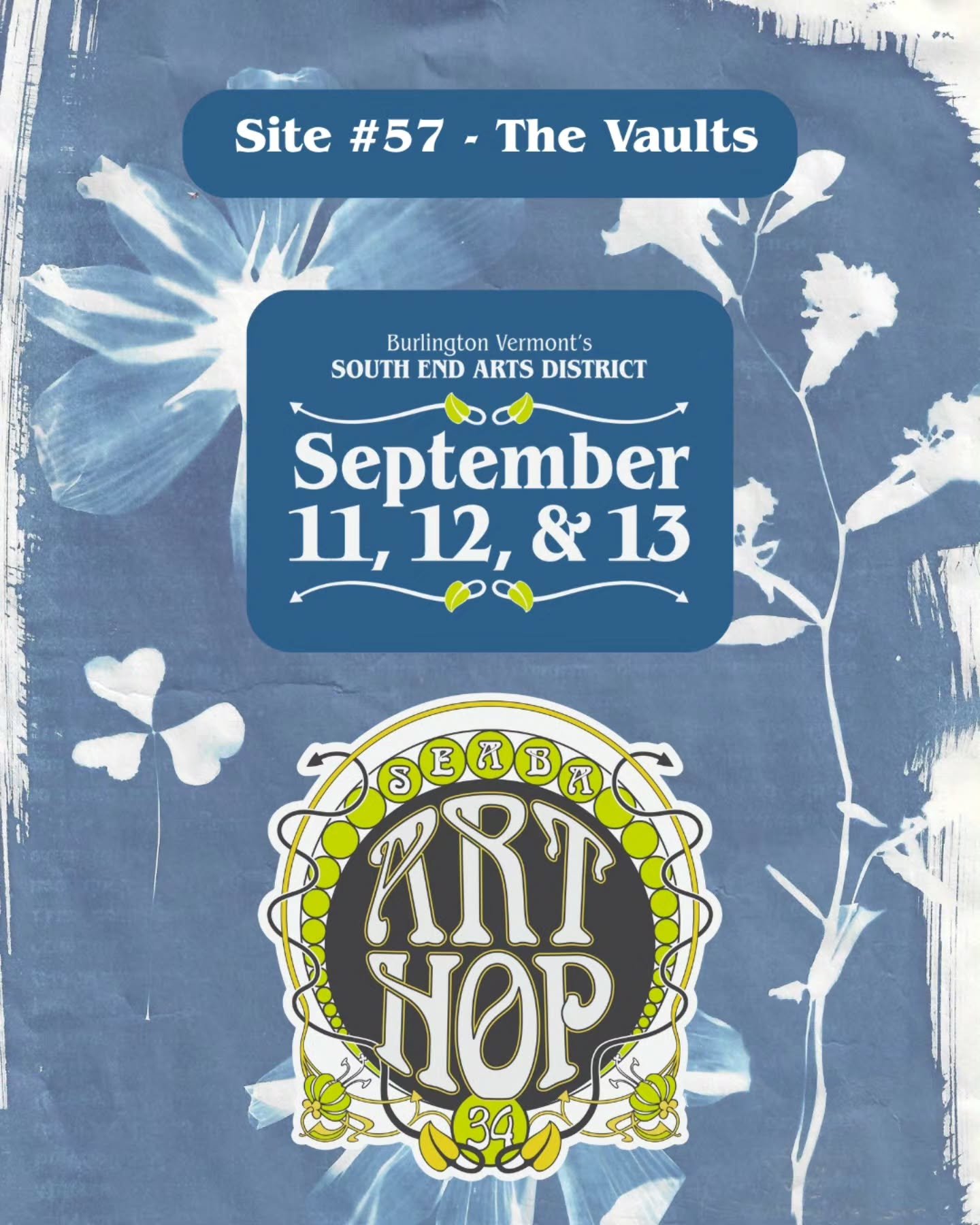 @seabavt South End Art Hop is this weekend, and I am thrilled to be a part of it! 

Four of my cyanotype pieces will be on view at the Vaults Building &mdash; #57 &mdash; including work from my Kinetic Bloom series and a hand-stitched rhubarb piece t