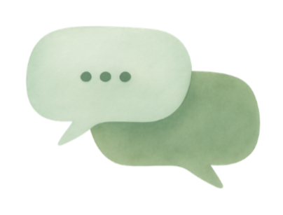Two overlapping speech bubbles, one white with three dots, and one green.
