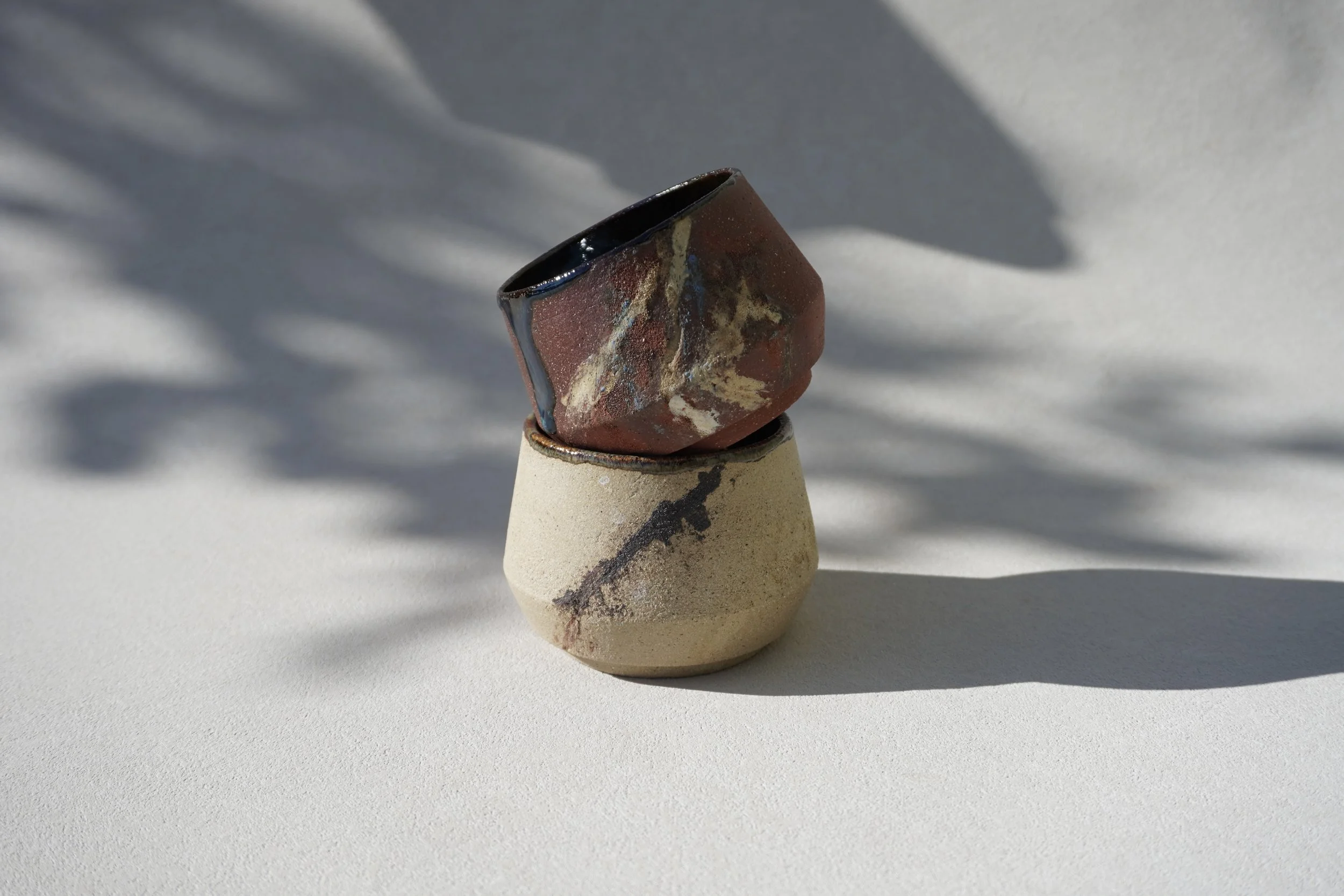 Handmade Rustic Ceramic Mugs - Earthy Sand & Rust Brown Pottery Coffee Mugs - Latte - Cortado - Espress - 8oz ( Set of 2)