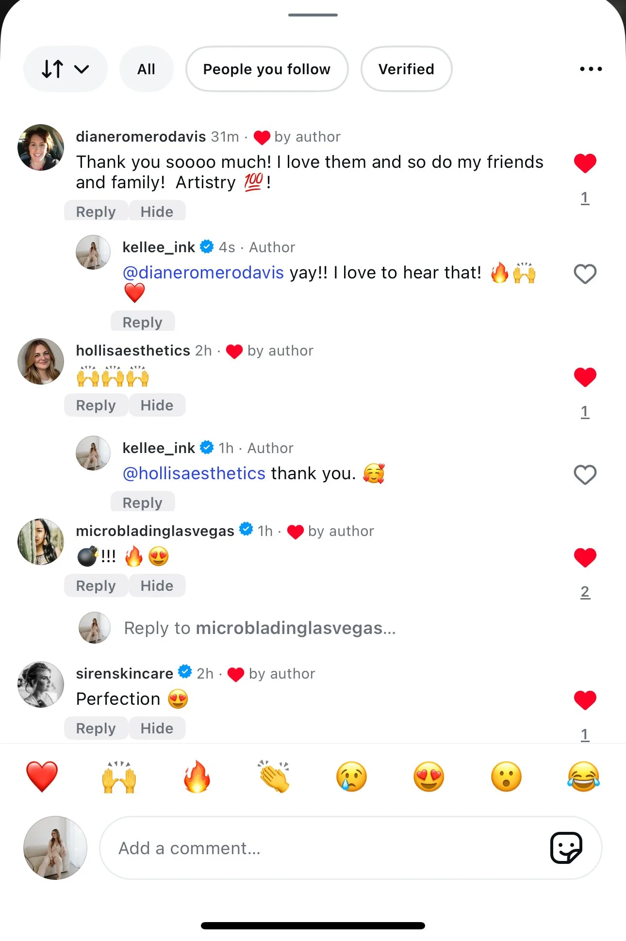 Clients instagram comments