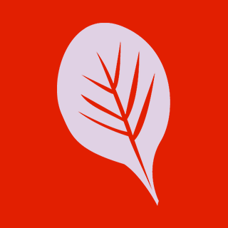 A white leaf with a red vein pattern on a red background.