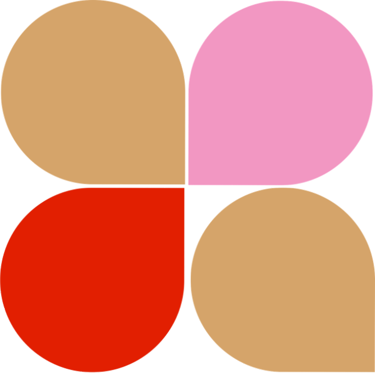 Abstract digital artwork with four large circles in beige, pink, and red, overlapping on a multicolored background.