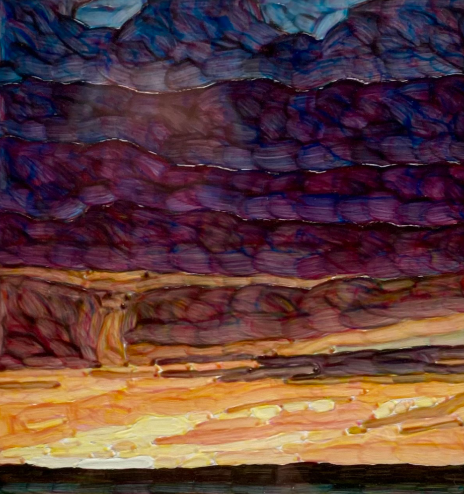 Sunset, Low Yellow, 2010s. Acrylic on museum board, 6 x 6 in. (13 x 13 in. framed) $1,500