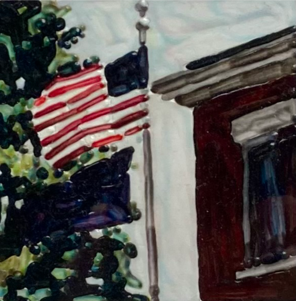 Flag, 1990s. Acrylic on museum board, 2.5 x 2.5 in. (9.5 x 9.5 in. framed) $1,000