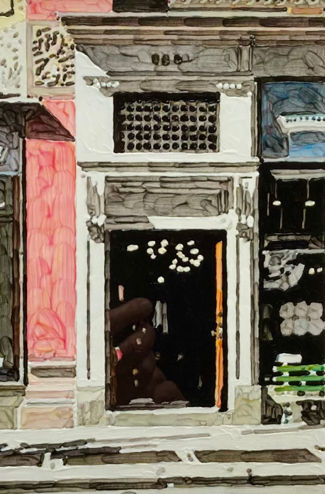 Doorway, Flatiron District, 2020s. Acrylic on museum board, 9 x 6 in. (16 x 13 in. framed) $2,600
