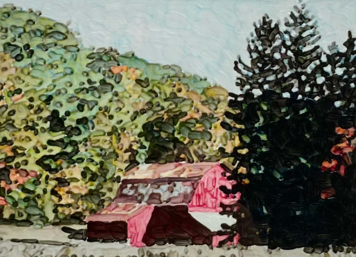 Barn, Fall, 2000s. Acrylic on museum board, 5.25 x 7 in. (12.25 x 14 in. framed) $3,100