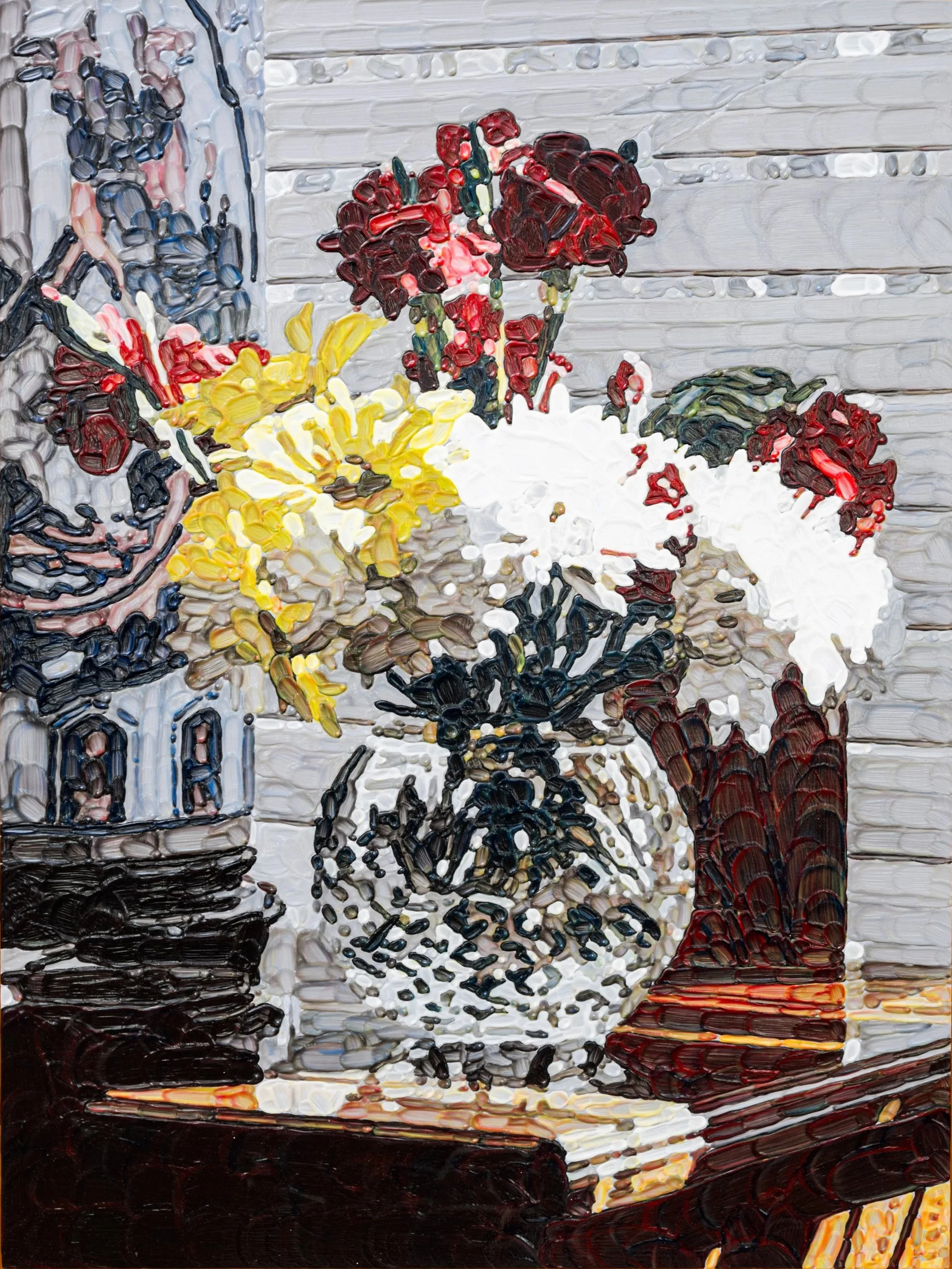 Flowers in Glass Vase, 1980s. Acrylic, 20 x 15 in. (21 3/8 x 16 1/2 in. framed)