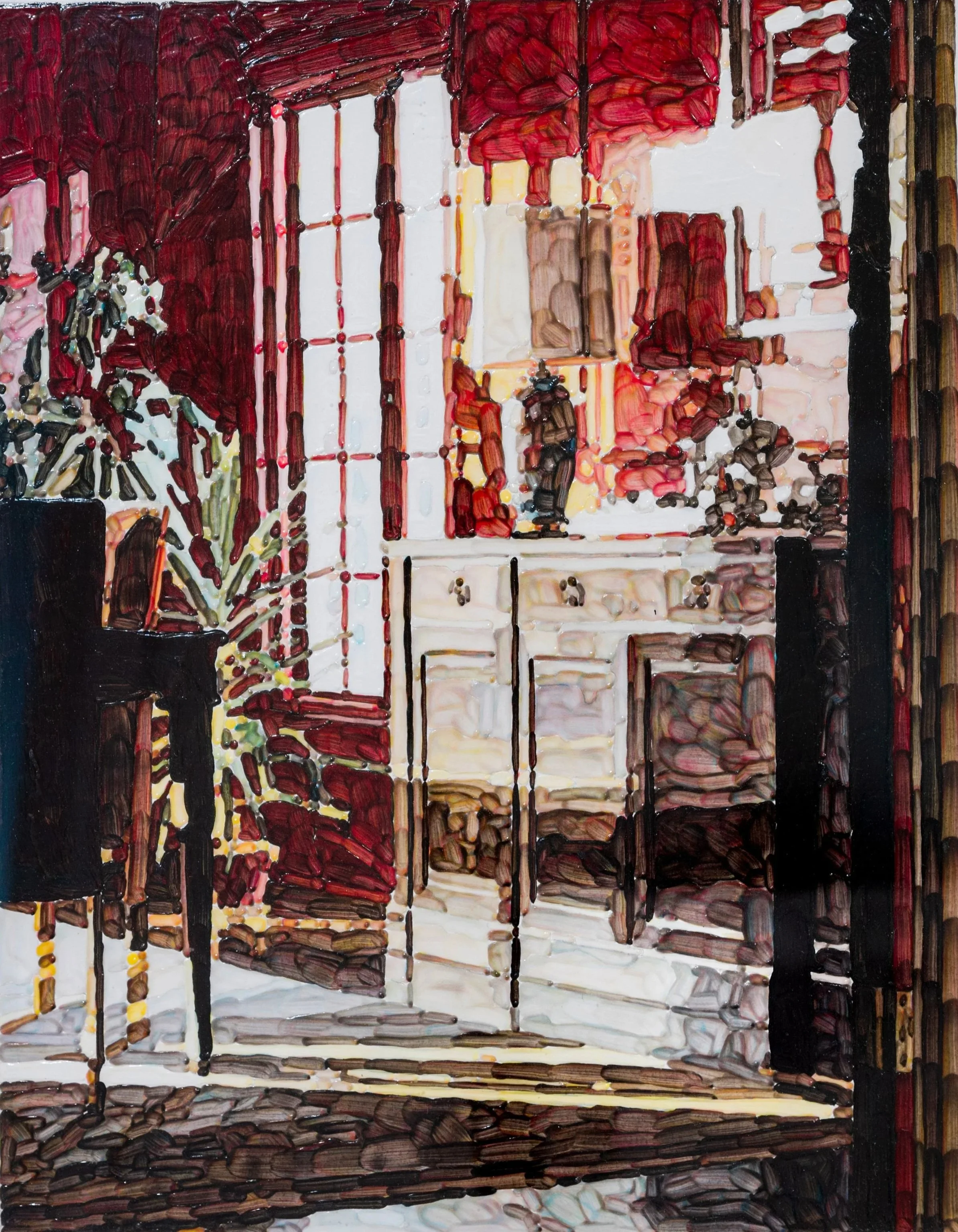 Red Dining Room, 1990s. Acrylic, 10 1/4 x 8 in. (15 1/2 x 13 in. framed)