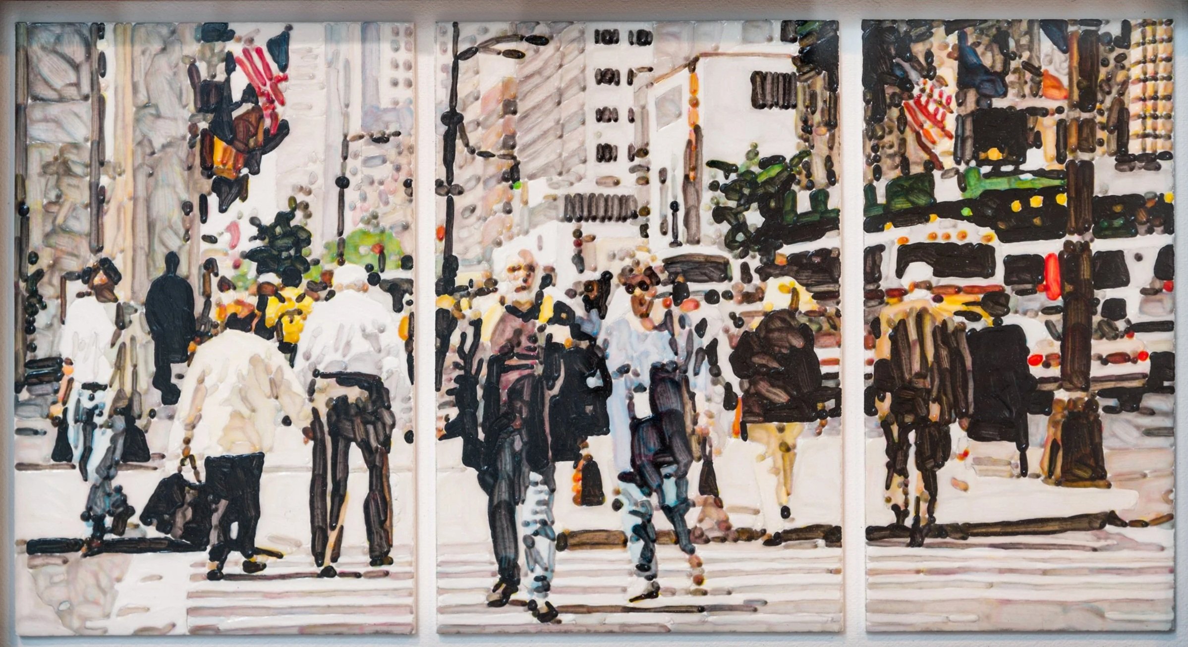 Broadway Triptych, 1990s. Acrylic, 5 x 9 1/4 in. (10 x 14 1/4i n. framed)