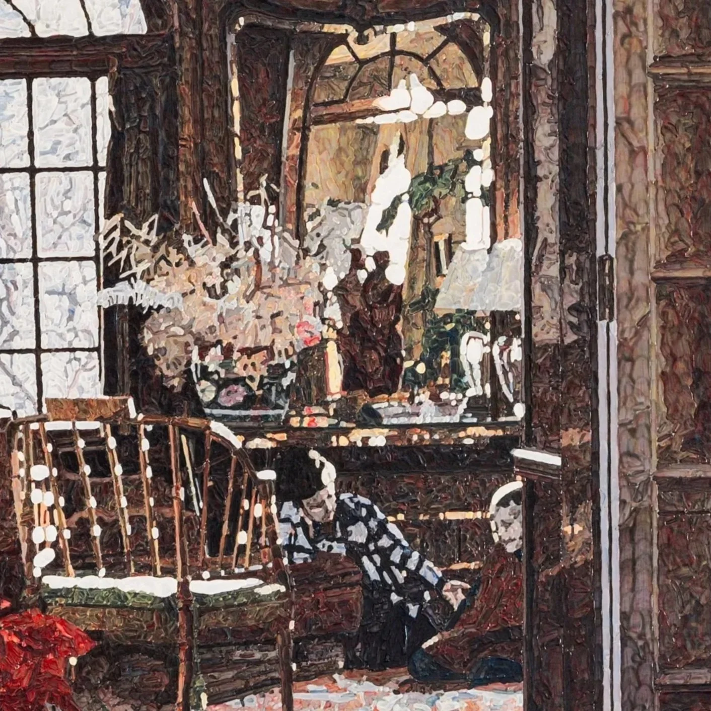 David and Sarah with Poinsettias (detail), 1980s. Acrylic, 32 x 24 in. (34 1/2 x 26 1/2 in. framed)