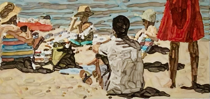 At the Beach, 2010s. Acrylic on Board in Maple Frame, 3 1/2 x 7 1/2 in. (12 1/2 x 16 in. framed)
$1,400