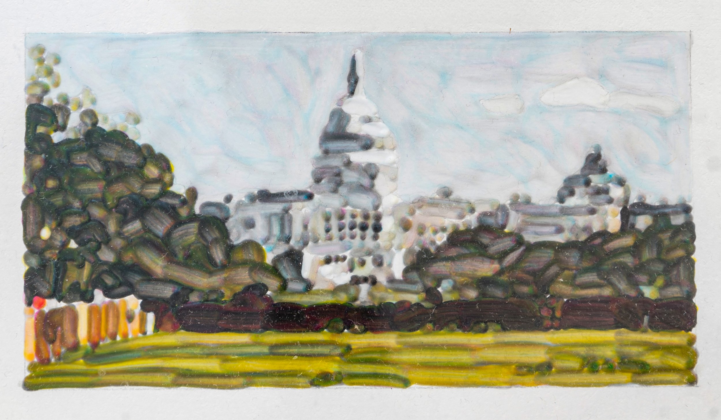 US Capital, 2010s. Acrylic, 2 1/4 x 4 1/8 in. (10 1/8 x 12 1/8 in. framed)