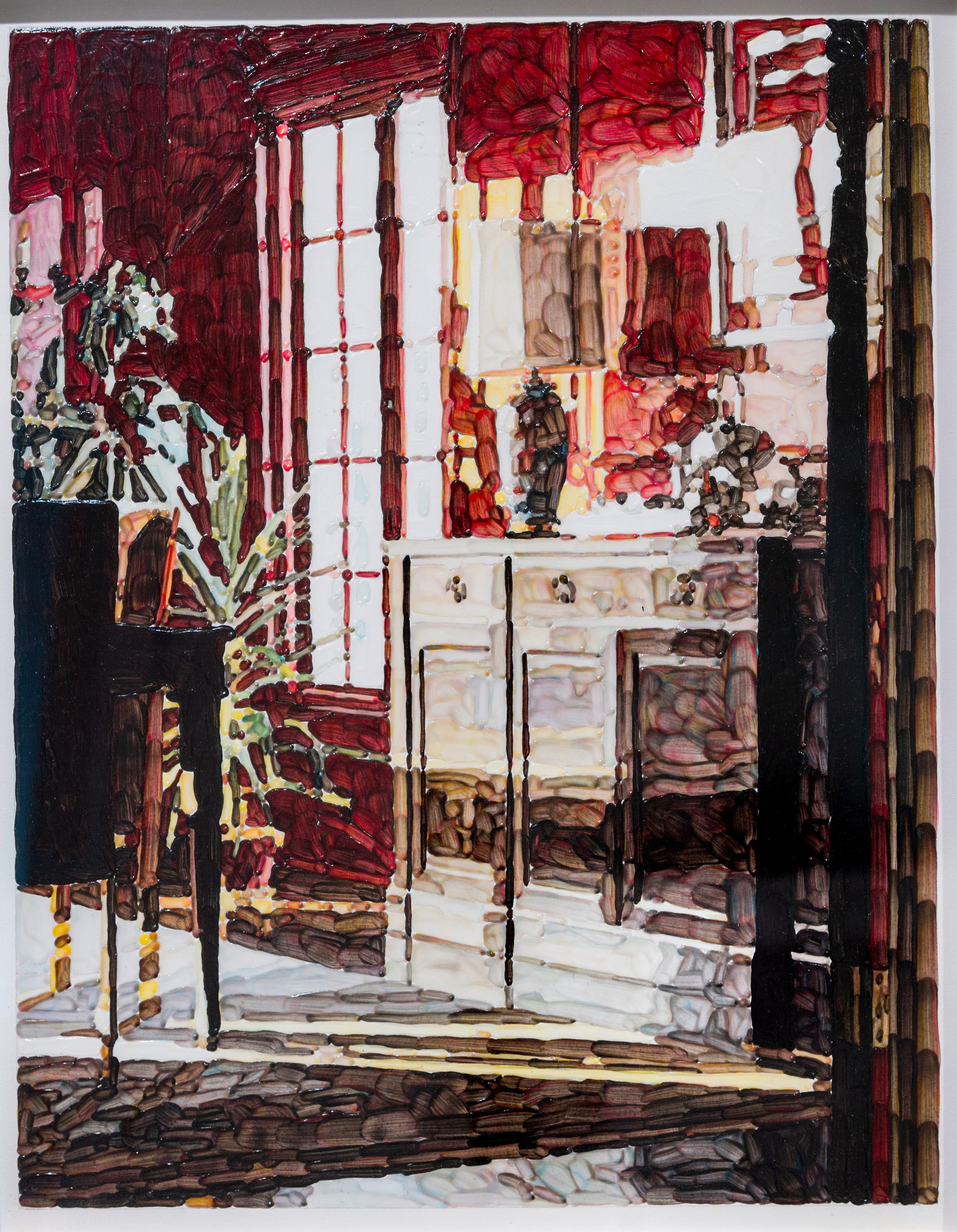 Red Dining Room, 1990s. Acrylic, 10 1/4 x 8 in. (15 1/2 x 13 in. framed)