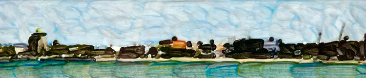 Traverse City From the Bay, 2000s. Acrylic on Board in Maple Frame, 1 1/2 x 7 in. (9 1/2 x 15 in. framed)
$800