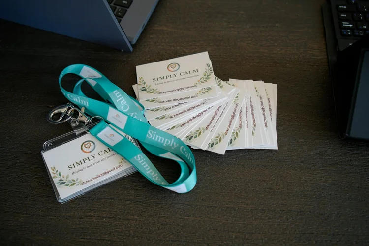 Simply Calm lanyards and cards