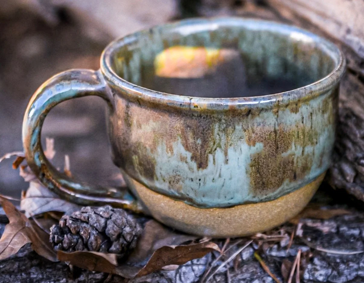 Buff Stoneware Mug with Forest Glaze
