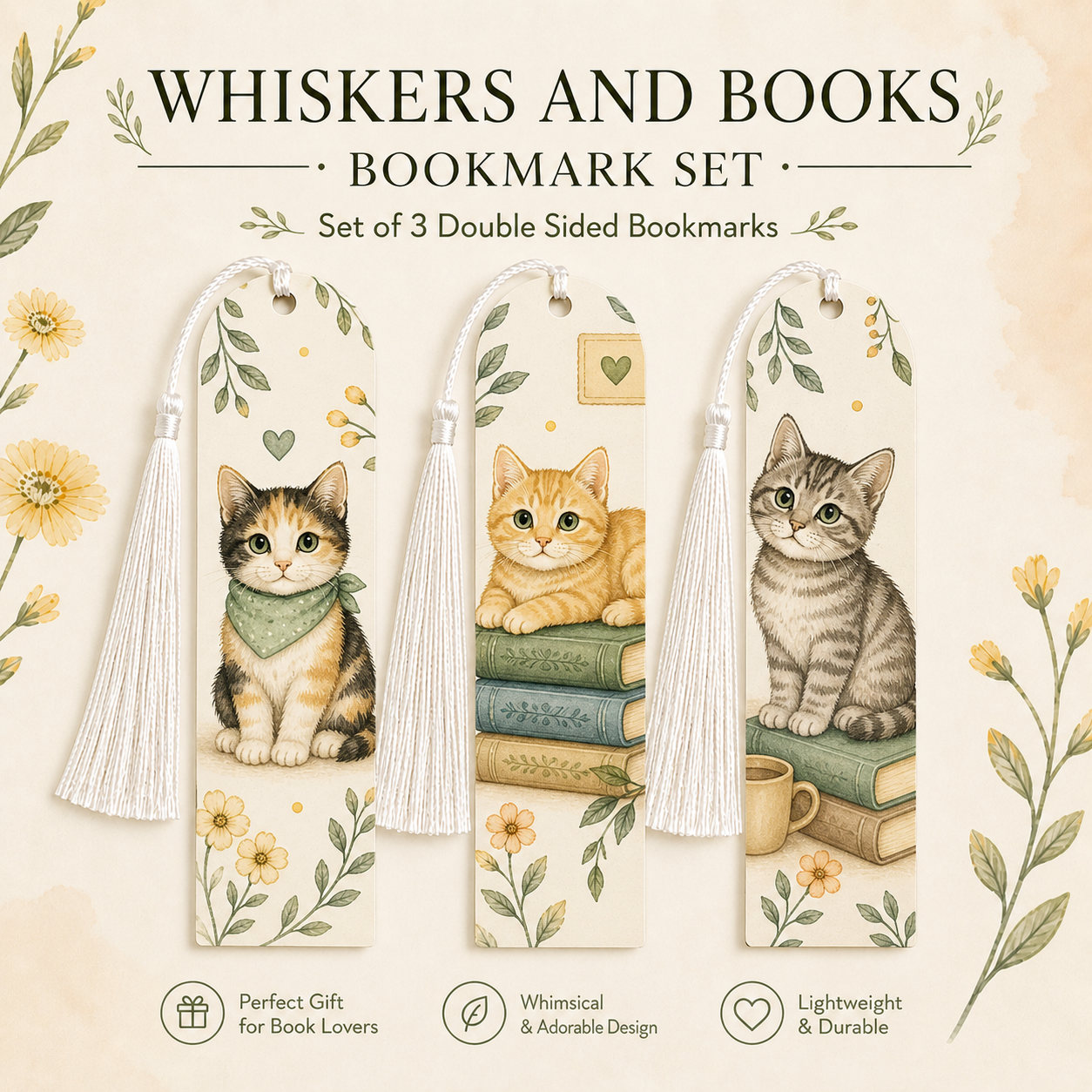 Whiskers & Books Bookmark Set