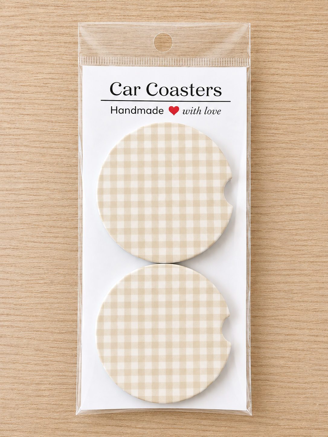 Nude Gingham Car Coasters