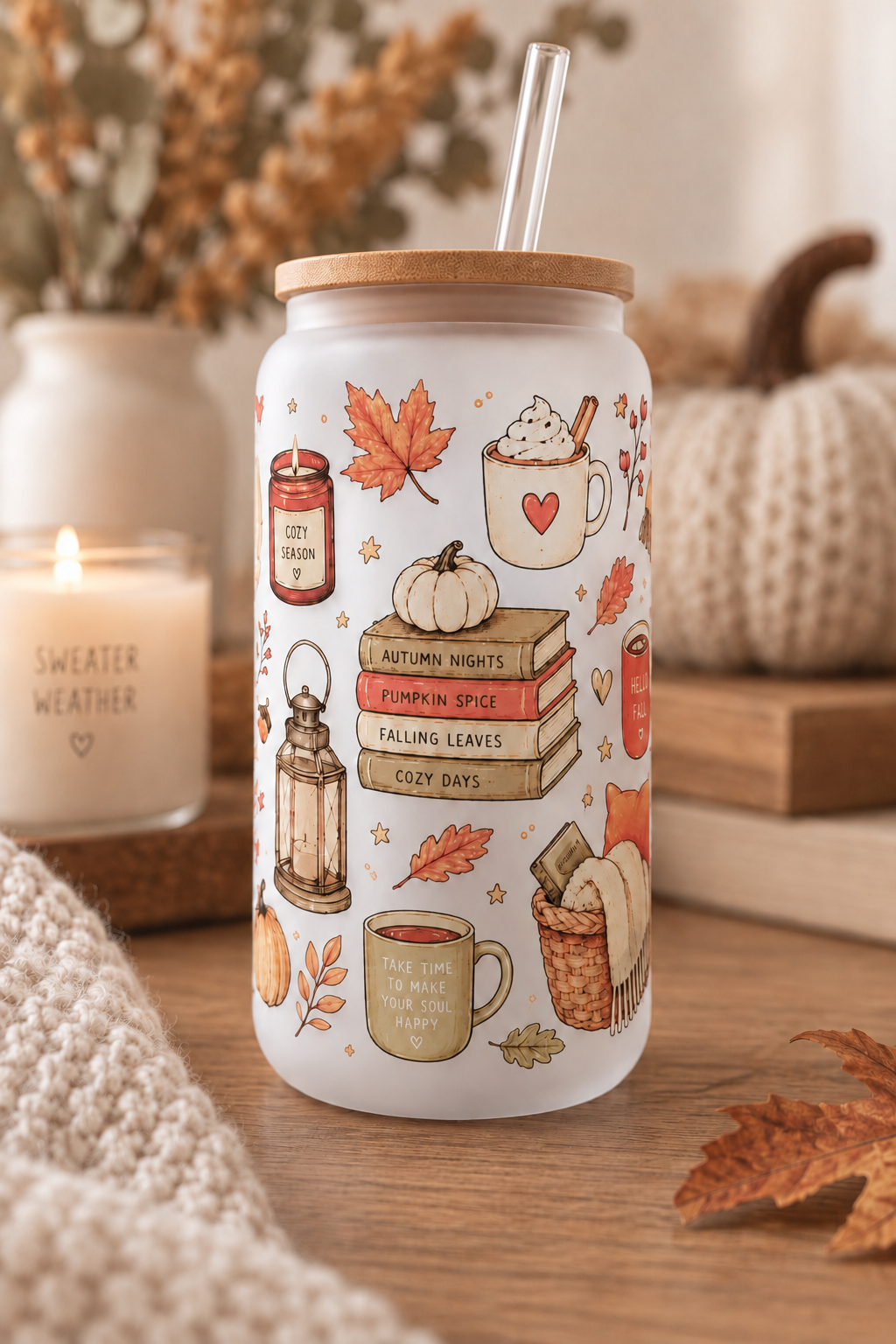 Cozy Fall Glass Tumbler