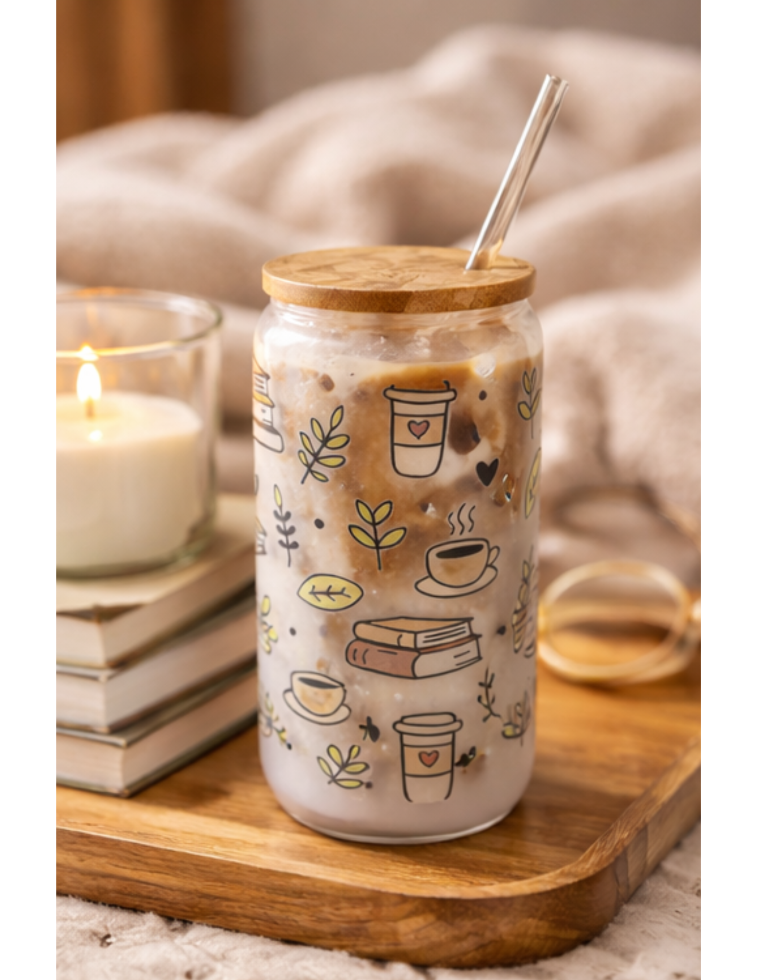 Books & Coffee Glass Tumbler