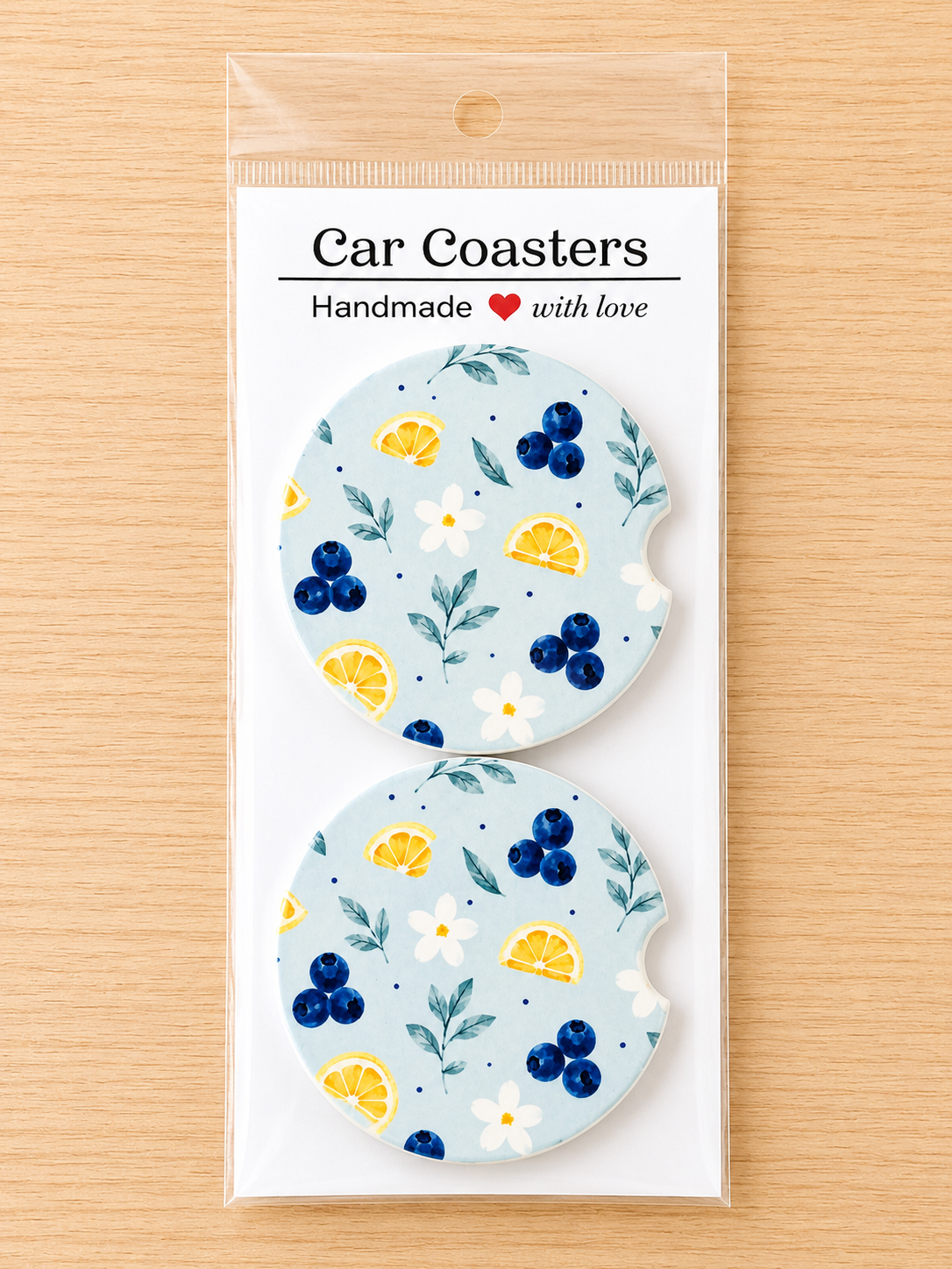 Blueberry Lemon Blossom Car Coasters
