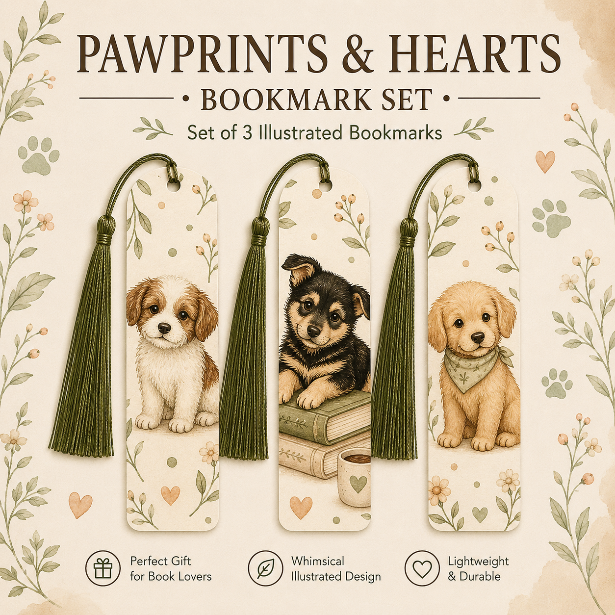 Pawprints & Hearts Bookmark Set