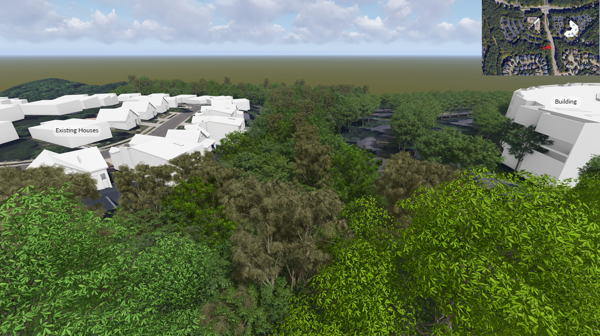 Aerial view of proposed development & neighborhood from Norwell Blvd