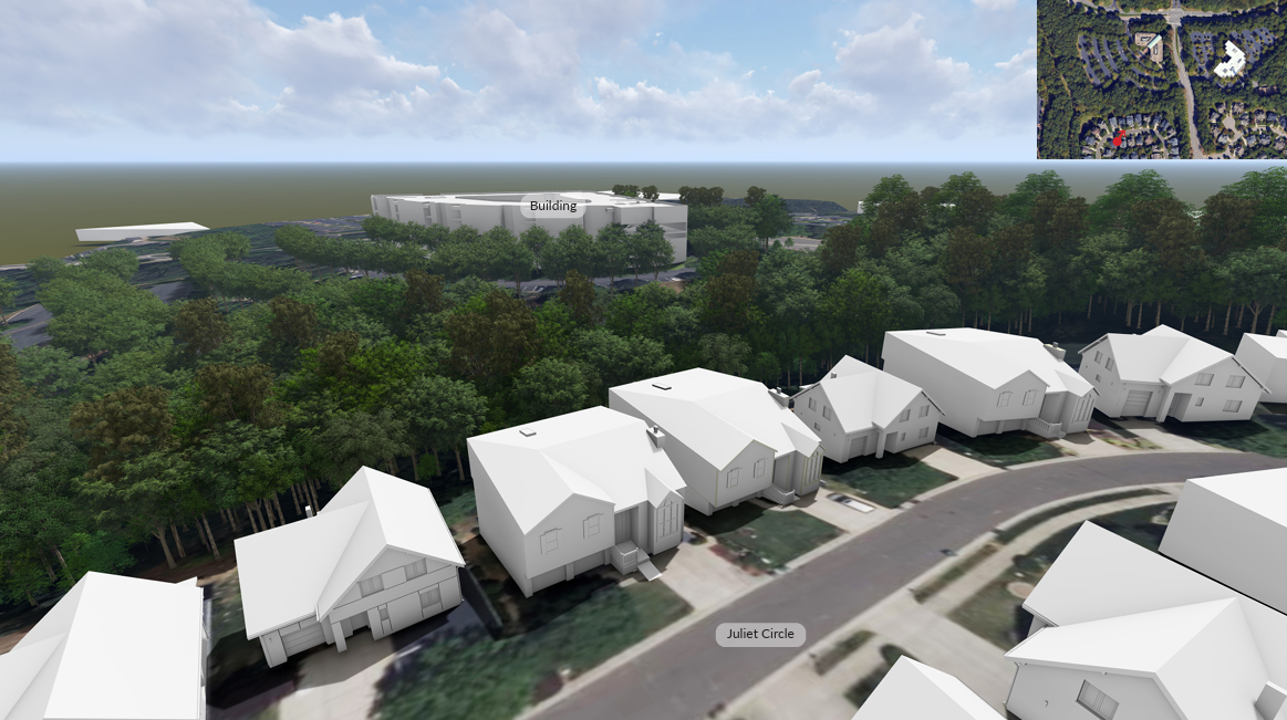 Aerial view of proposed development from Juliet Circle