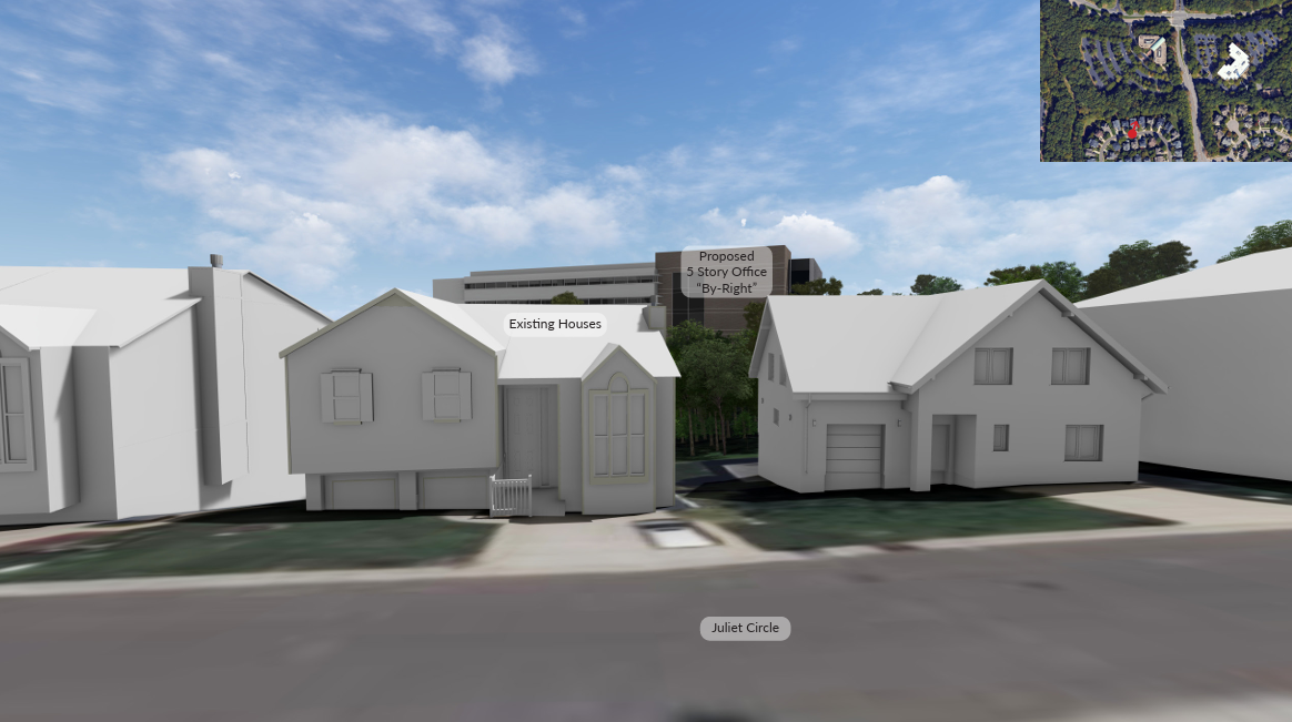 Street level view of by-right development from Juliet Circle