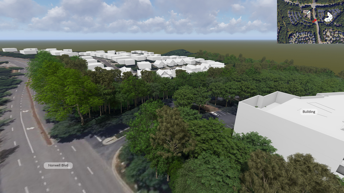 Aerial view of proposed development & neighborhood from Norwell Blvd