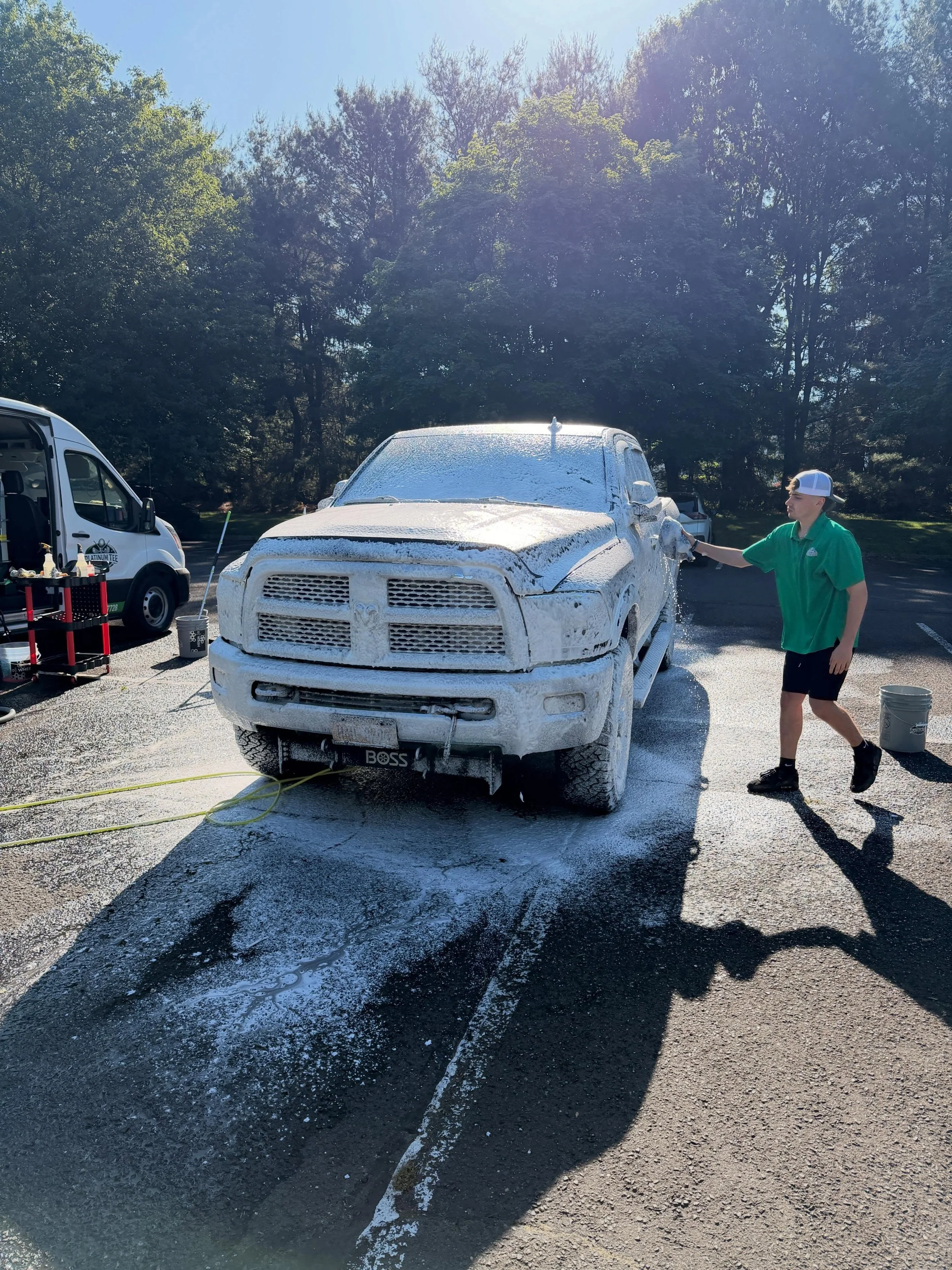 Foam baths with a hand wash. Give your ride the detail it deserves! #platinumteedetailing #autodetailer #notacarwash #pebblecreekgolfcourse #golfouting