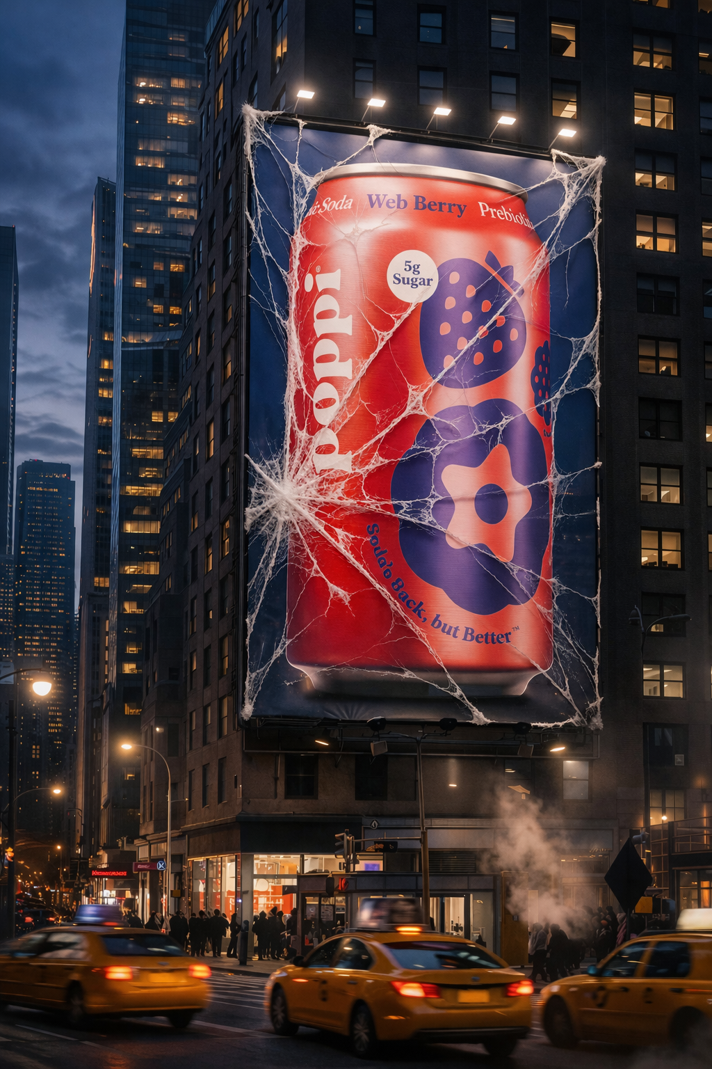 Poppi x Spider-Man — Web Berry — Using a cultural icon to turn a flavor into a moment.

Spider-Man is instantly recognizable—just like a great flavor should be. This concept merges poppi’s visual identity with Spider-Man’s world, creating a bold, cit