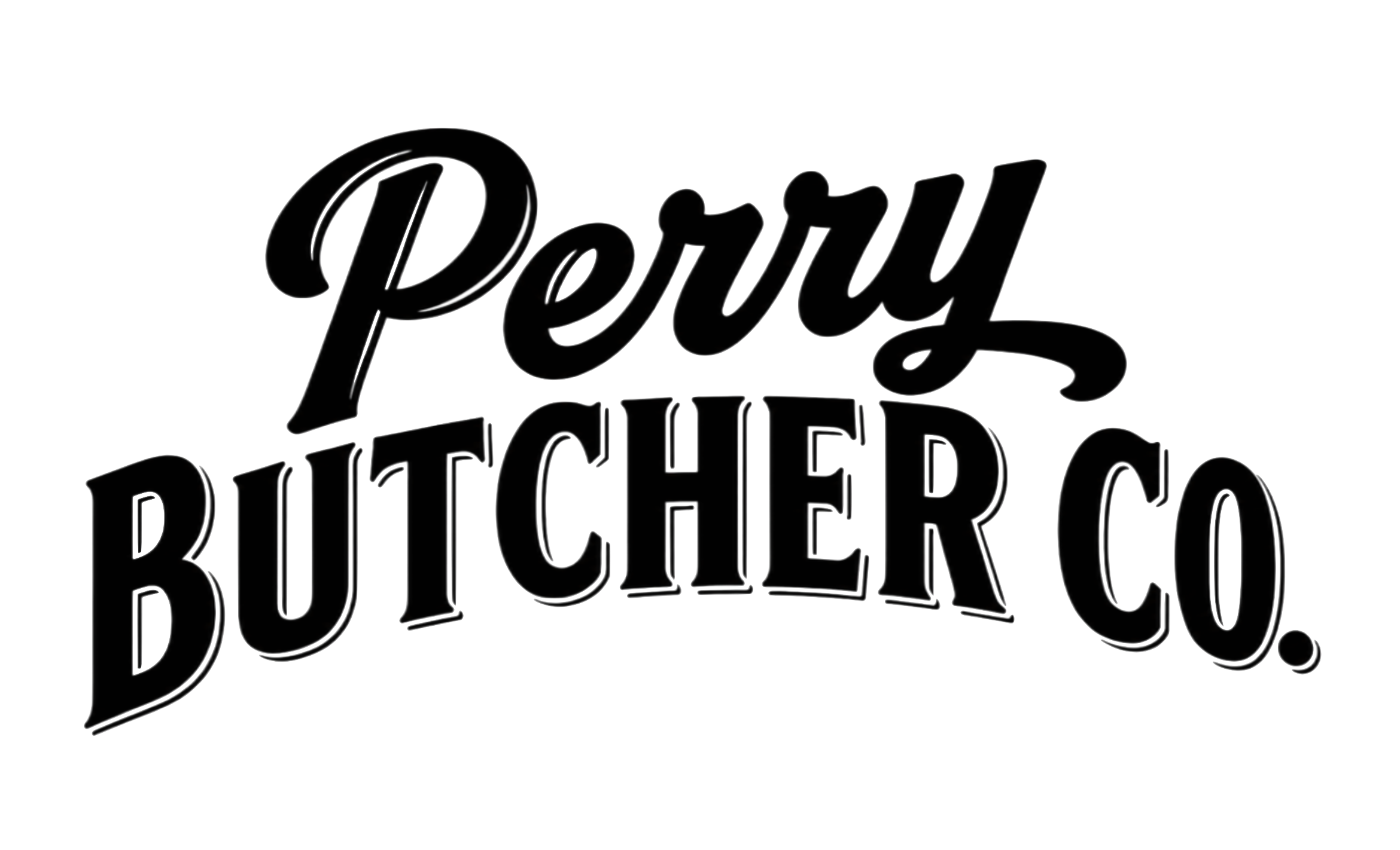 Text reads "Perry Butcher Co." in a stylized handwritten font against a black background.
