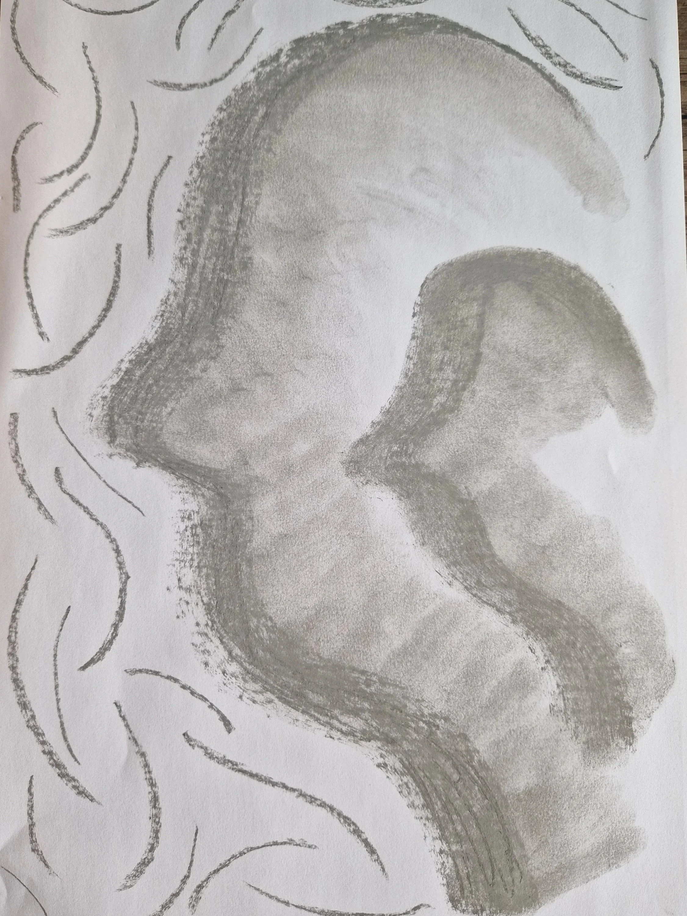 A pencil sketch of a wave with stylized water and foam.