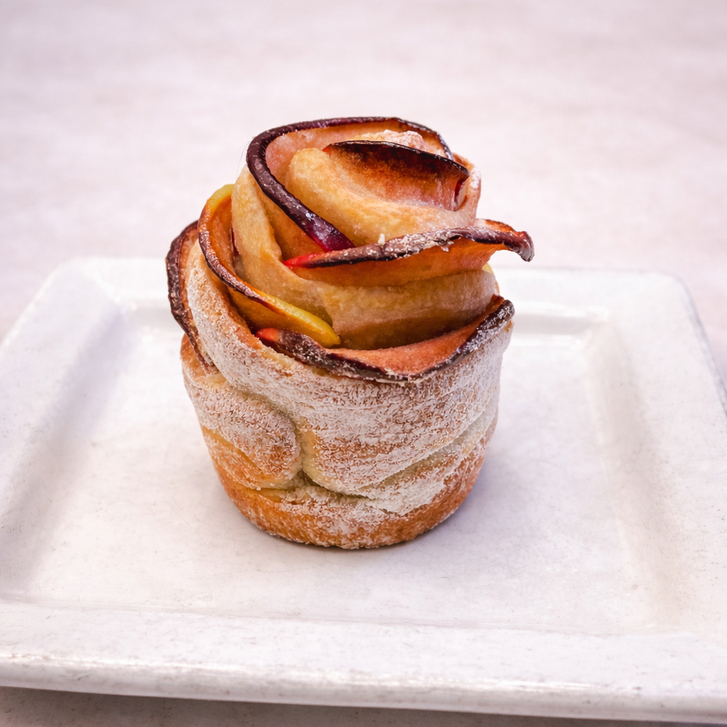 Apple pie rose with cinnamon and raspberry filling