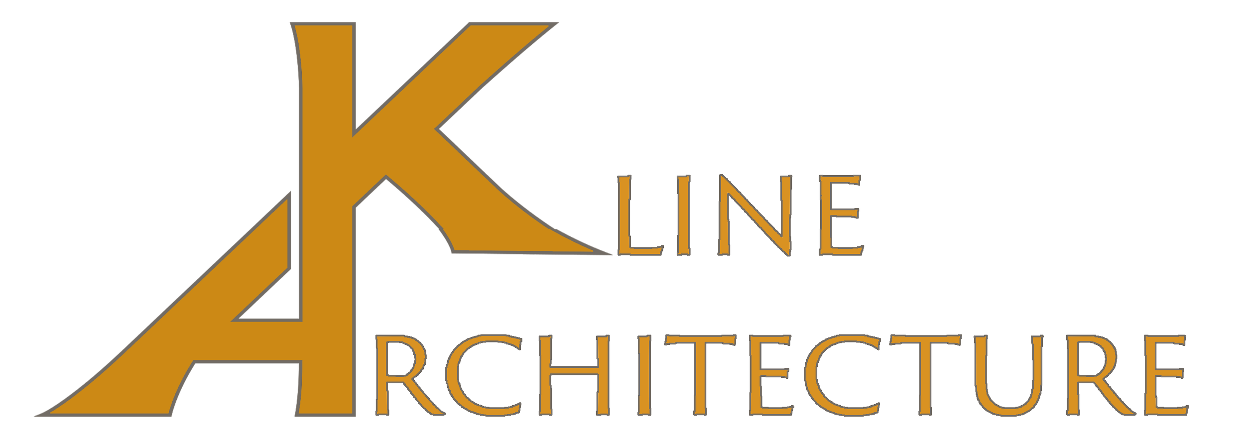 Logo of K-Line Architecture with a large stylized gold letter 'K' and the words 'LINE ARCHITECTURE' in gold and outlined text.