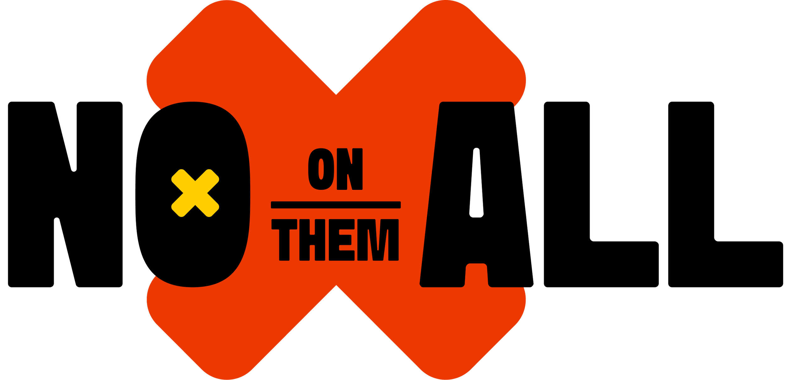 Black t-shirt with a large orange X and the words 'ON THEM' inside the X, with a small yellow X on the left side.