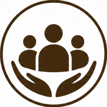 A logo featuring three stylized human figures inside a circular border with hands supporting them.