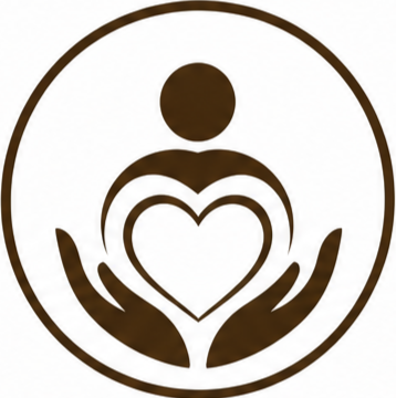 Icon of a heart held by two hands inside a circle, with a person figure above the heart.