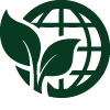 Green globe with leaves, symbolizing environmental or ecological focus.