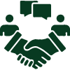 Illustration of two hands shaking, symbolizing partnership or cooperation