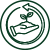 Icon of hands holding a small plant with two leaves